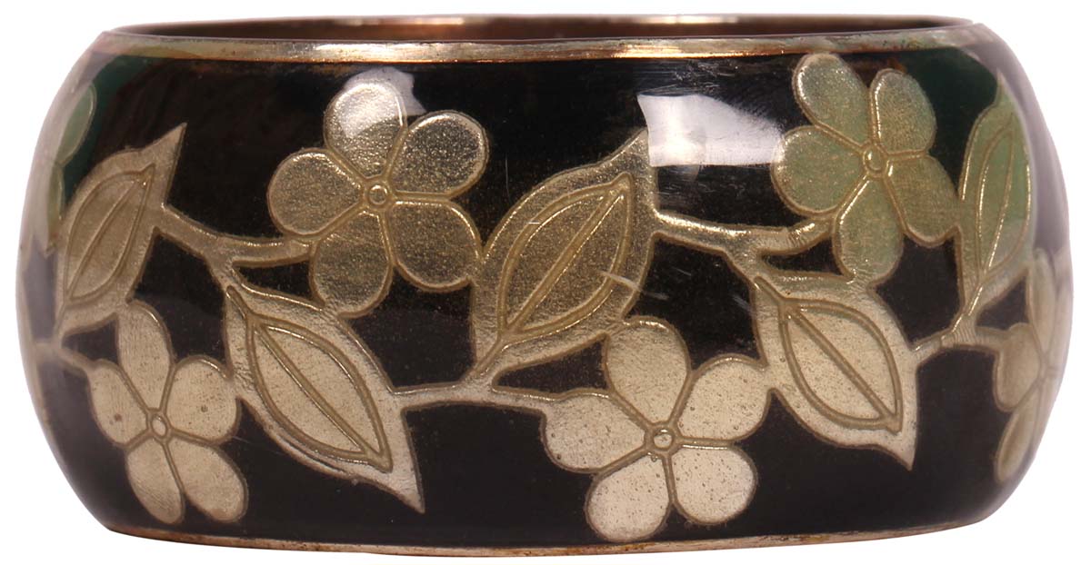 Round Broad Bangle - Black & Dull Golden Finish - Floral Motifs - Handmade in Brass & Iron - Fashion Accessories - Unique Metal Jewelry - Buy in Bulk Wholesale